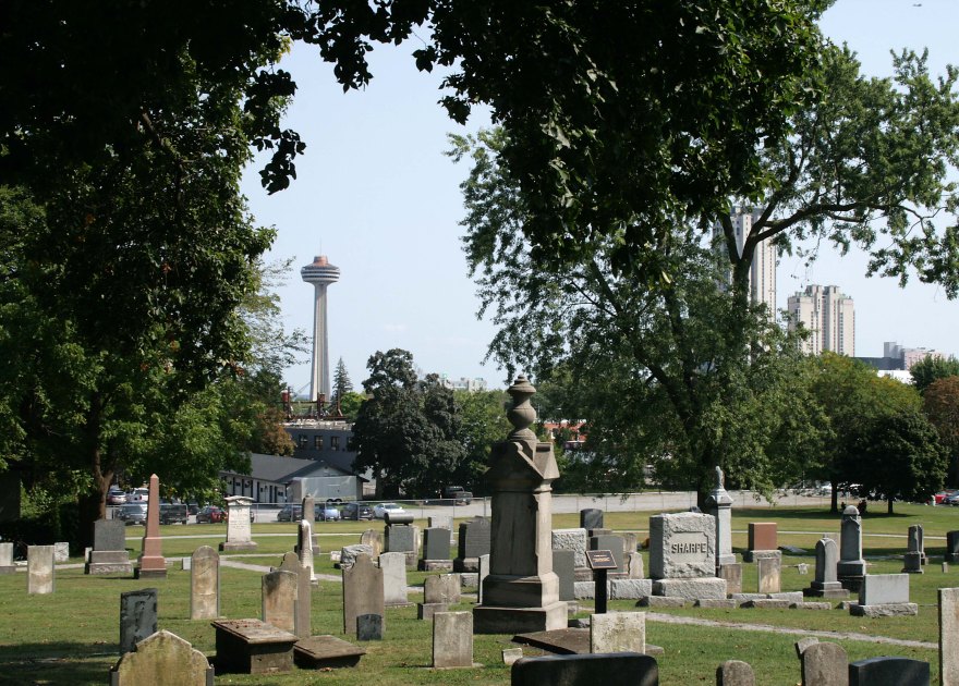 View of the Skylon tower from the cemetery.
