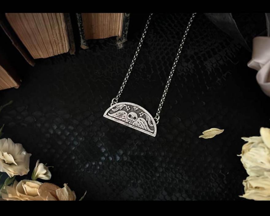 Winged Death Head Necklace by Red Moth Jewelry