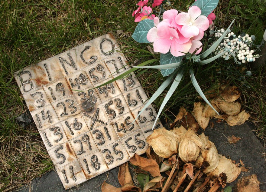 A homemade metal Bingo card